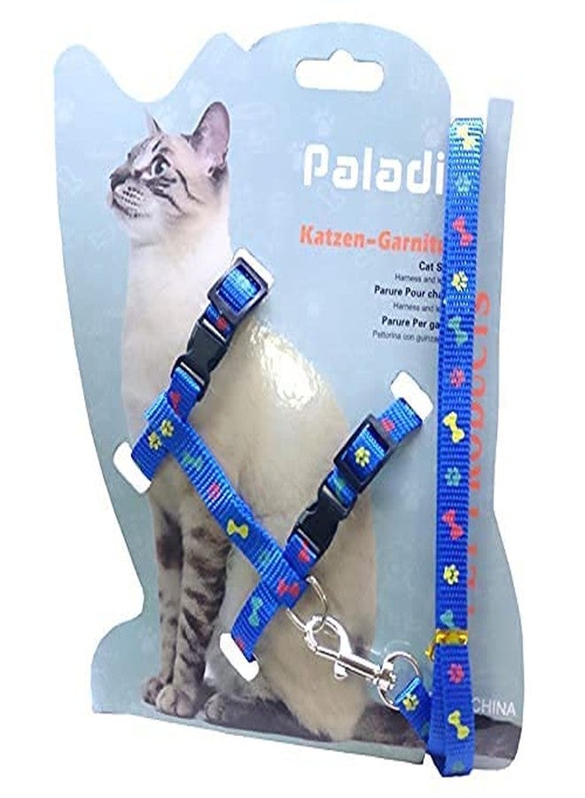 Pups&Pets طقم حزام ومقود من النايلون للقطط والقطط الصغيرة والحيوانات الأليفة الصغيرة | طوق وحزام تدريب للقطط (أزرق بنقشة مخالب) - Image 1