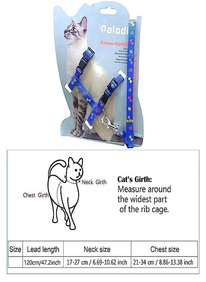 Pups&Pets طقم حزام ومقود من النايلون للقطط والقطط الصغيرة والحيوانات الأليفة الصغيرة | طوق وحزام تدريب للقطط (أزرق بنقشة مخالب) - Image 2