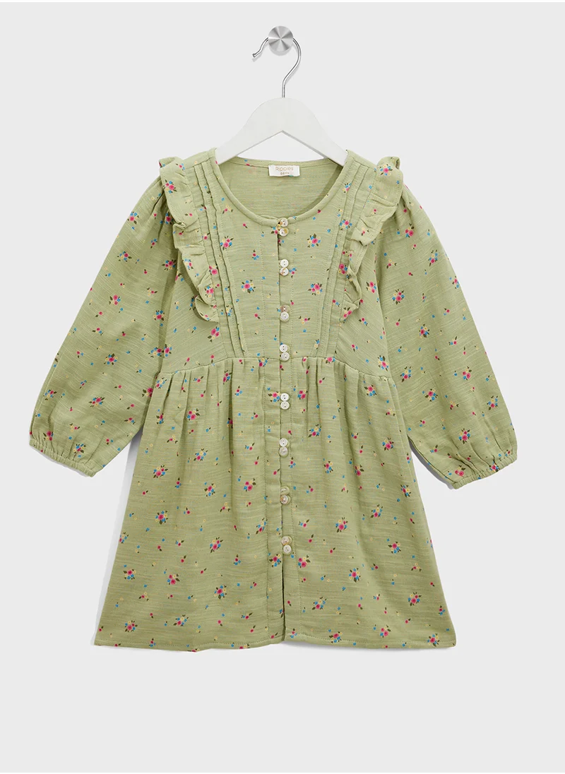 ريبلز مع نمشي Girls Floral Print Dress