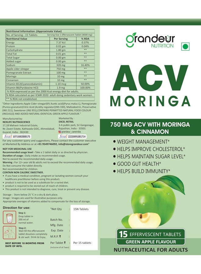 GRANDEUR حبوب خل التفاح غراندور مورنغا لإدارة الوزن، 120 حبة، 750 ملغ، مع القرفة | يتحكم في الرغبات | بدون سكر مضاف | معزز طبيعي للطاقة | صحة الأمعاء | تفاح أخضر - Image 4