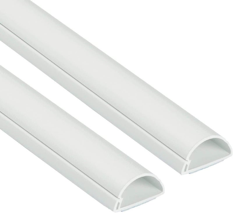 Royal Apex 1 Meter White Floor PVC Trunking With Self Adhesive Red Sticker Wall Cord Cover Cable Concealer On-Wall Wire Cover Paintable Cable Management - Pack of 2 (14x48MM, White) - Image 1