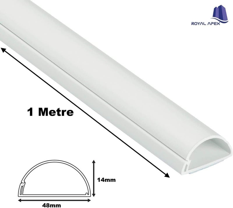 Royal Apex 1 Meter White Floor PVC Trunking With Self Adhesive Red Sticker Wall Cord Cover Cable Concealer On-Wall Wire Cover Paintable Cable Management - Pack of 2 (14x48MM, White) - Image 2