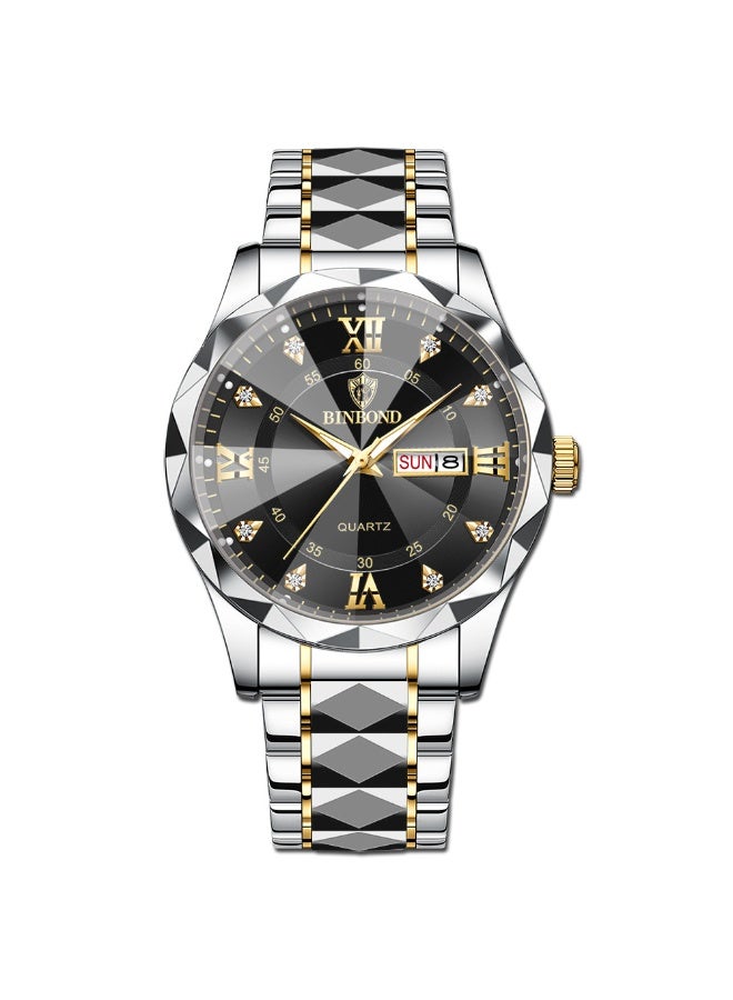 Men's Business-Style Dual Calendar Luminous Waterproof Quartz Watch