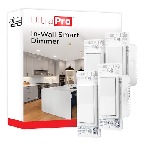 UltraPro Z-Wave Plus Long Range in-Wall Smart Dimmer for Smart Home Automation, 4 Pack, Plastic Yoke, Flying Leads, Single-Pole/3-Way, Hub Required, 76607 - Image 1