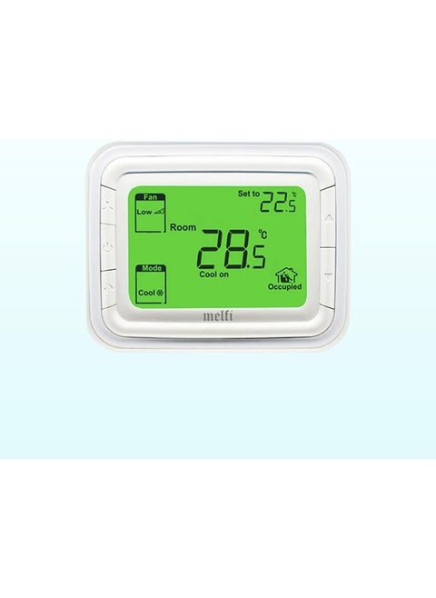 Melfi Home Digital Air Condition Manual Fcu Ac Thermostats With R Sense, 2 Pipe Heat/Cool Manual Or Auto 3-Speed Fan Control | Suitable For Chiller/Compressor Hvac System 230V Ac (Green Backlight)