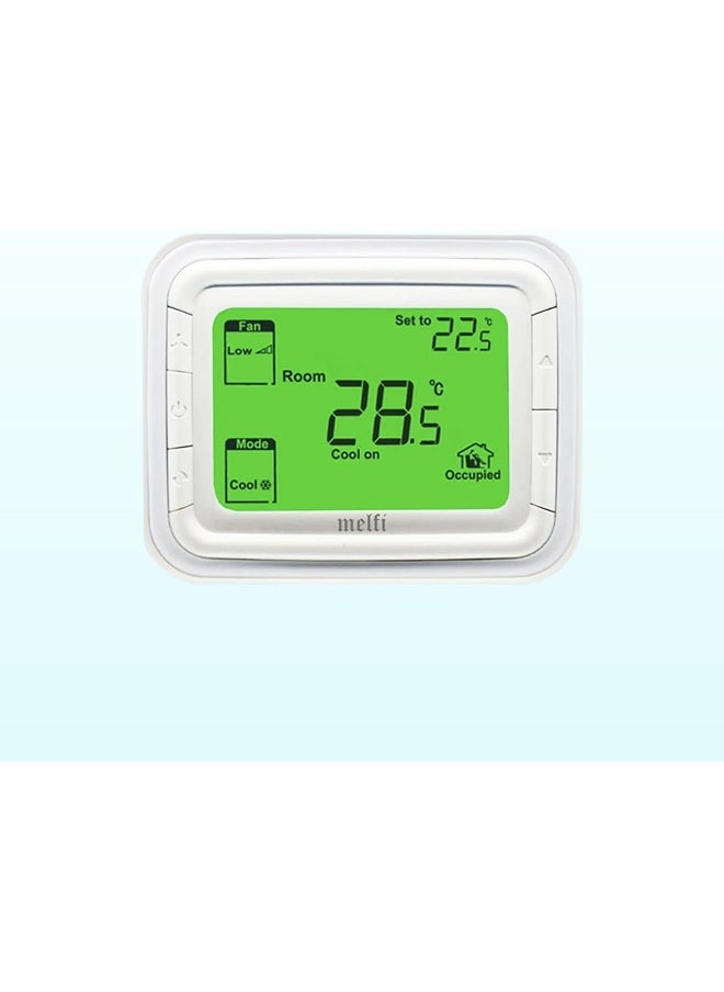 melfi Melfi Home Digital Air Condition Manual Fcu Ac Thermostats With R Sense, 2 Pipe Heat/Cool Manual Or Auto 3-Speed Fan Control | Suitable For Chiller/Compressor Hvac System 230V Ac (Green Backlight)  - Image 1