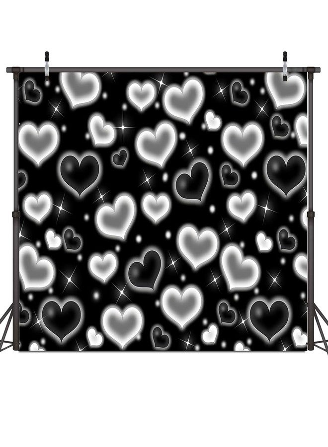 Dudaacvt 7X5FT Black Heart Photo Backdrop 90s Backdrops for Photoshoot Valentine's Day Backdrop Women Men Happy Birthday Photography Background Banner Photo Booth Studio Props D695 - Image 1