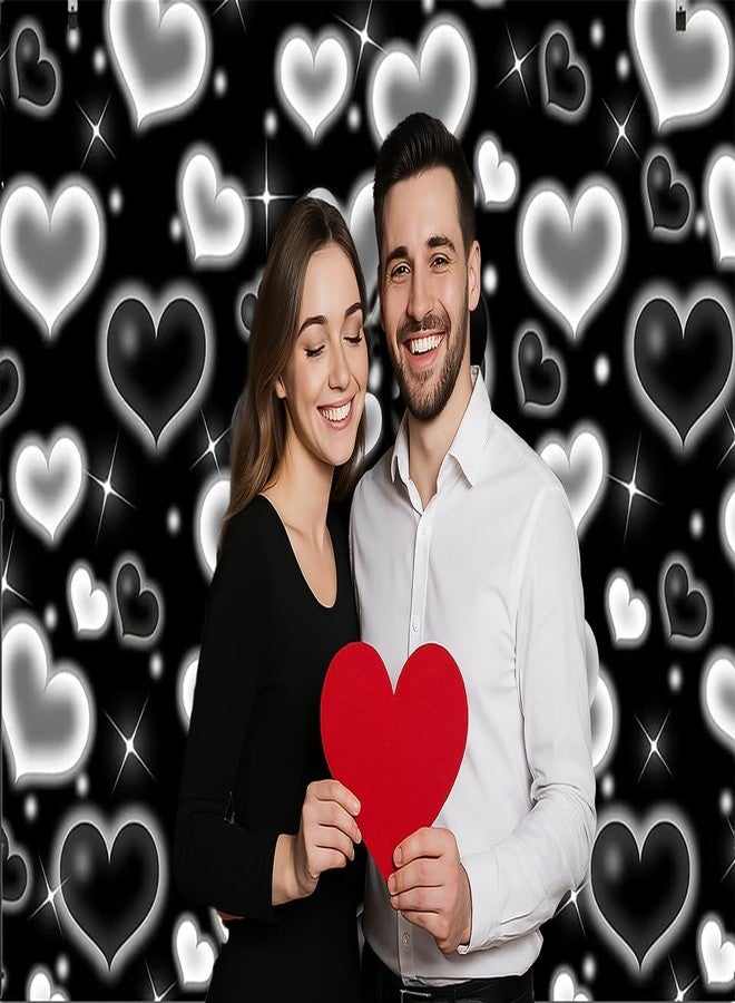 Dudaacvt 7X5FT Black Heart Photo Backdrop 90s Backdrops for Photoshoot Valentine's Day Backdrop Women Men Happy Birthday Photography Background Banner Photo Booth Studio Props D695 - Image 2