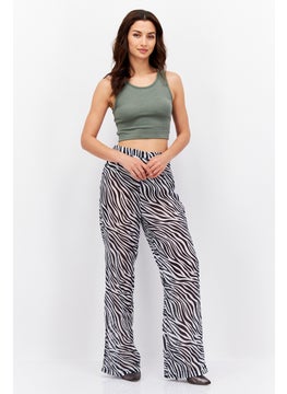 FEMME LUXE Women Wide Leg Animal Print Pants, White  - Image 4