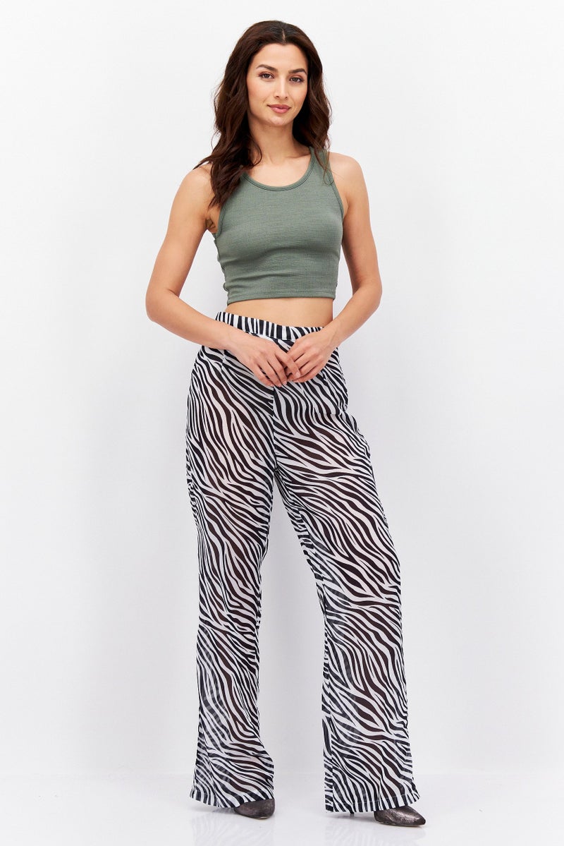 FEMME LUXE Women Wide Leg Animal Print Pants, White - Image 4
