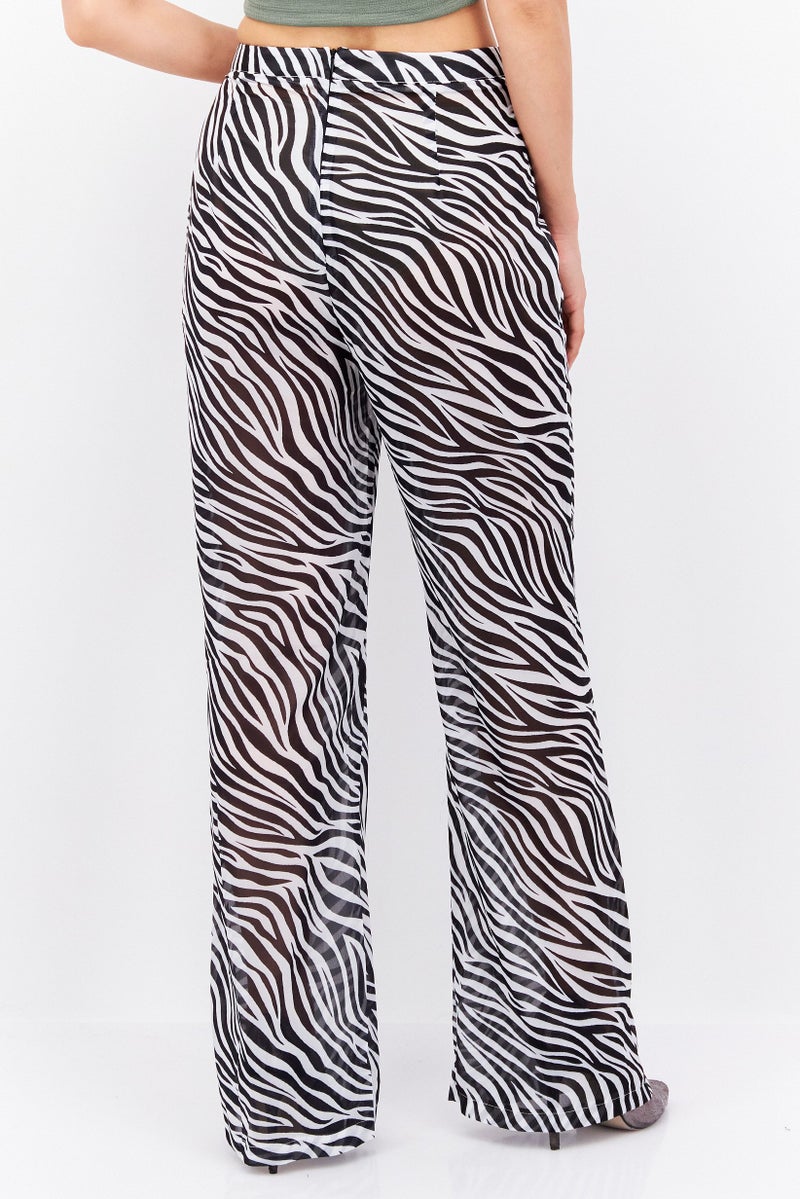 FEMME LUXE Women Wide Leg Animal Print Pants, White - Image 3