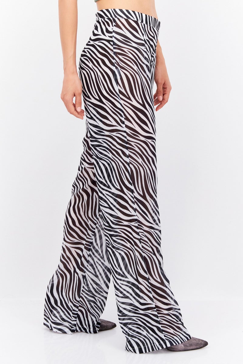 FEMME LUXE Women Wide Leg Animal Print Pants, White - Image 2