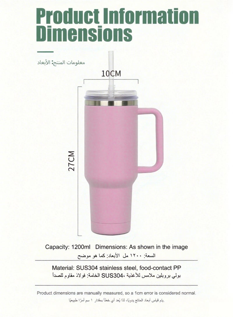 ويمارت زجاجة ماء، زجاجة ماء من الفولاذ المقاوم للصدأ، زجاجة ماء من الفولاذ المقاوم للصدأ بمقبض وماصة، سعة 1200 مل/40 أونصة، تحافظ على سخونتها أو برودتها، مناسبة للمكتب، والسفر، وغرفة النوم، والسيارة. - Image 2