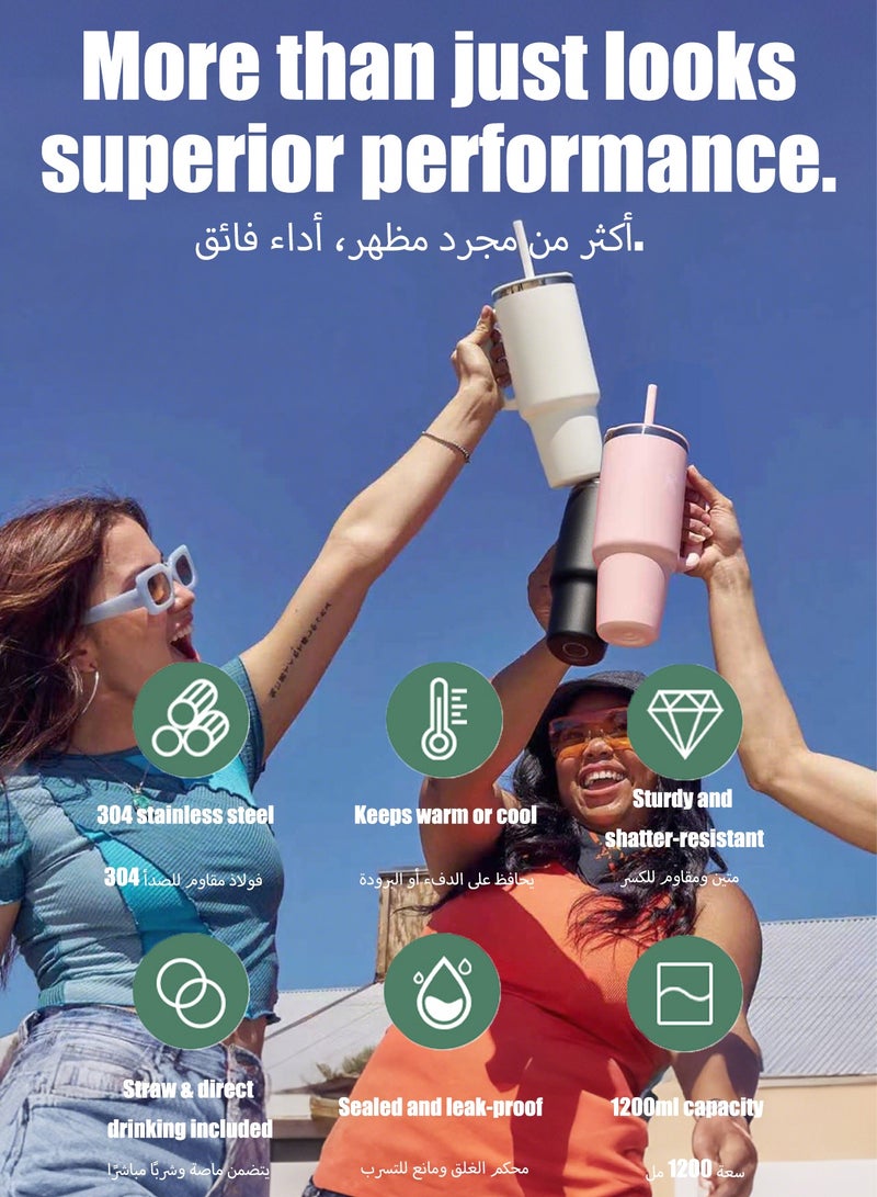 ويمارت زجاجة ماء، زجاجة ماء من الفولاذ المقاوم للصدأ، زجاجة ماء من الفولاذ المقاوم للصدأ بمقبض وماصة، سعة 1200 مل/40 أونصة، تحافظ على سخونتها أو برودتها، مناسبة للمكتب، والسفر، وغرفة النوم، والسيارة. - Image 3