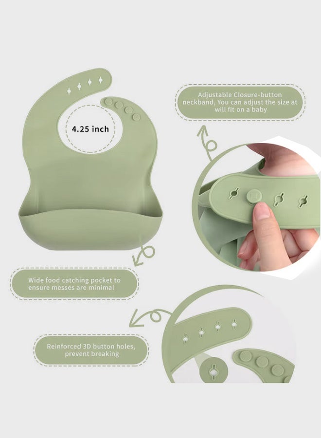 DUNISO 8Pcs Silicone Baby Feeding Set Baby Weaning Supplies Silicone Feeding Set Toddler Cup Divided Plate and Bowl Self Feeding Spoons Dish Set with Adjustable Bib Baby Spoons Forks Sippy Cup Toddler Utensil Set - Image 2