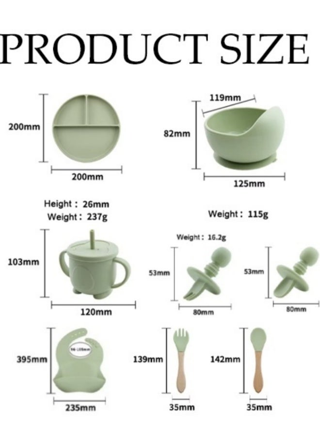 DUNISO 8Pcs Silicone Baby Feeding Set Baby Weaning Supplies Silicone Feeding Set Toddler Cup Divided Plate and Bowl Self Feeding Spoons Dish Set with Adjustable Bib Baby Spoons Forks Sippy Cup Toddler Utensil Set - Image 3