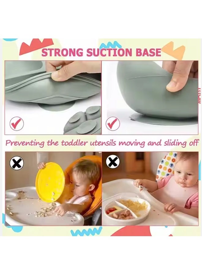 DUNISO 8Pcs Silicone Baby Feeding Set Baby Weaning Supplies Silicone Feeding Set Toddler Cup Divided Plate and Bowl Self Feeding Spoons Dish Set with Adjustable Bib Baby Spoons Forks Sippy Cup Toddler Utensil Set - Image 4