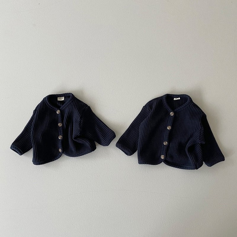 Kids Korean Cardigan Waffle Knit Sweater Lightweight Apricot  - Image 4