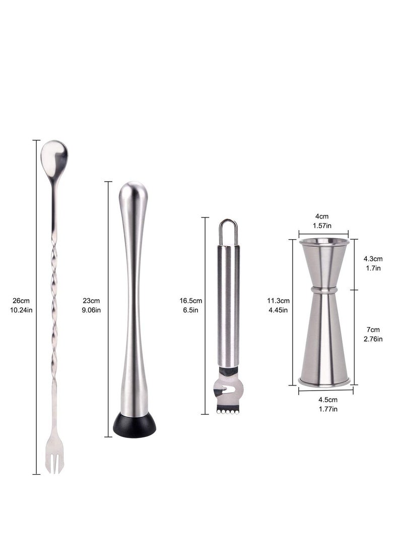 SYOSI - Cocktail Bar Tools, 4 Pack Stainless Mixing Spoon Double Cocktail Jigger Cocktail Ice Muddler Lemon Fruit Grater Bar Strainer - Image 1
