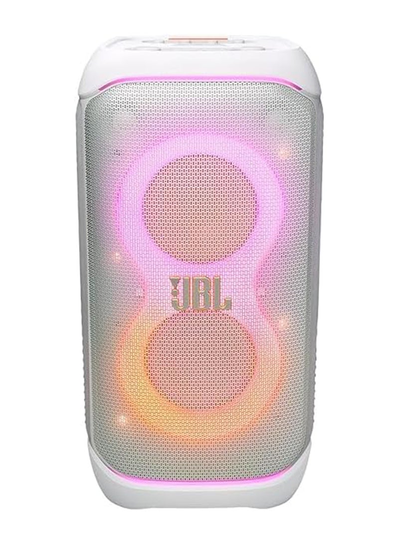 JBL Partybox 320, Portable Bluetooth 240W Party Speaker, AI Sound Boost, Futuristic Light Show, Multispeaker Connection by Auracast, Telescopic Handle & Wheels, Dual Guitar & Mic Inputs White - Image 3
