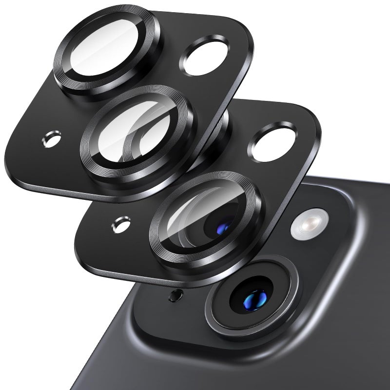 Uniwit [2 Pack Camera Lens Protector for iPhone 13/13 Mini,9H Tempered Glass,Aviation Aluminum Plate Cover,Night Circle,No Bubble,HD Clarity,Case Friendly,Easy Installation-Black - Image 1