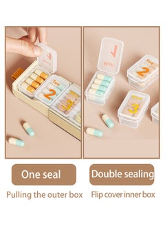 Ssovi Pill Box 7 Day Dispenser-Weekly Medicine Organizer with Portable Weekdays [7 Individual Storage Cells] Colour Coded Tablet Container 7 Day Pill Organizer Case，7 Day Portable Container (Cream)  - Image 2