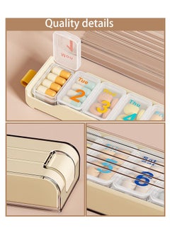 Ssovi Pill Box 7 Day Dispenser-Weekly Medicine Organizer with Portable Weekdays [7 Individual Storage Cells] Colour Coded Tablet Container 7 Day Pill Organizer Case，7 Day Portable Container (Cream)  - Image 3