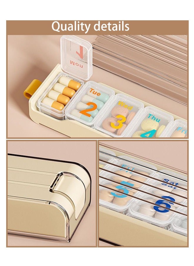 Ssovi - Pill Box 7 Day Dispenser-Weekly Medicine Organizer with Portable Weekdays [7 Individual Storage Cells] Colour Coded Tablet Container 7 Day Pill Organizer Case，7 Day Portable Container (Cream) - Image 1