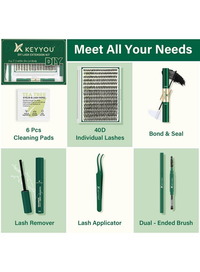 KEYYOU Sh Extension Kit Keyyou 300Pcs Individual Eyelash Extension Kit 40D 0.07D Curl 9-18Mix Lash Clusters Kit With Lash Glue Remover Applicator Easy To Use For Beginners(Kit-40D-0.07D,9-18Mix) - Image 1