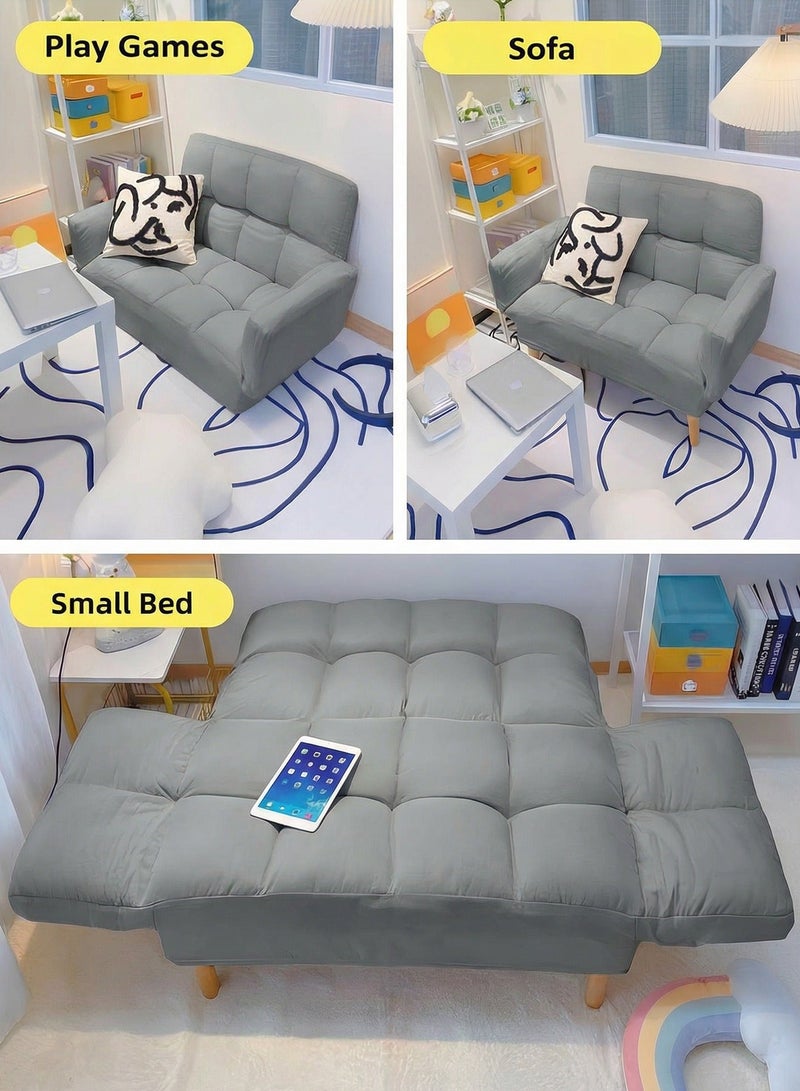 Taimi 2-Seater Folding Sofa, Sofa Bed with Adjustable Arms and Backrest, Foldable Bed for Living Room, Office, and Bedroom 110x30x60cm - Grey - Image 3