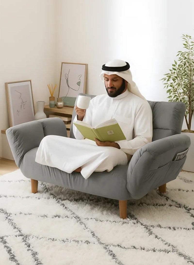 Taimi 2-Seater Folding Sofa, Sofa Bed with Adjustable Arms and Backrest, Foldable Bed for Living Room, Office, and Bedroom 110x30x60cm - Grey - Image 2