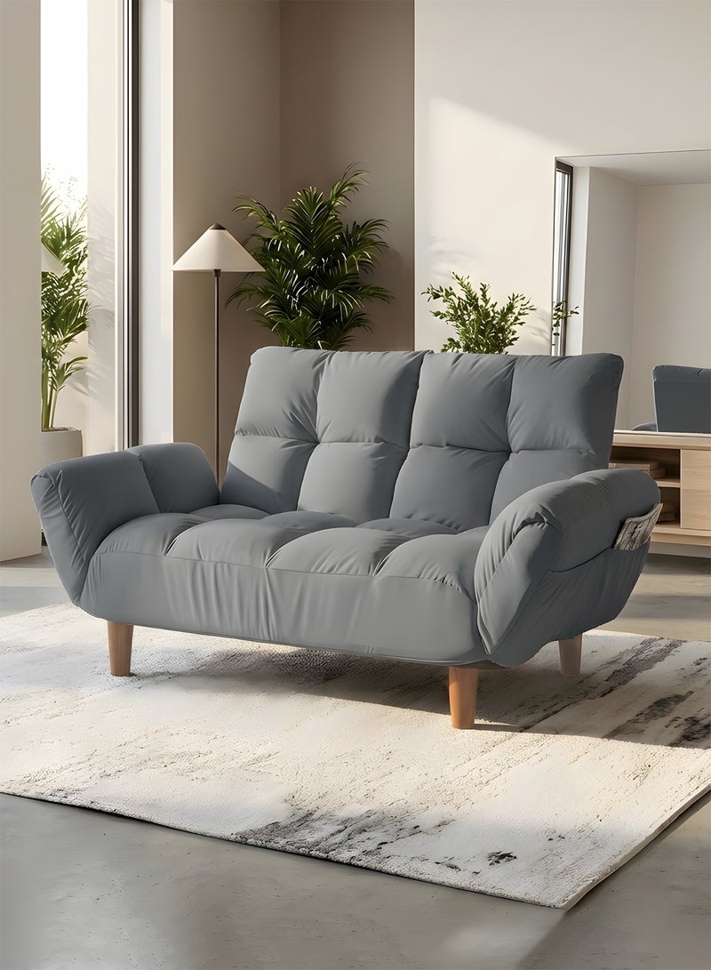 Taimi 2-Seater Folding Sofa, Sofa Bed with Adjustable Arms and Backrest, Foldable Bed for Living Room, Office, and Bedroom 110x30x60cm - Grey - Image 1