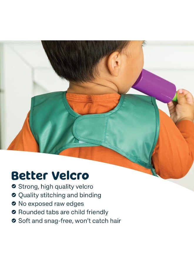 Tiny Twinkle Mess-Proof Apron Toddler Bibs w/Tug-Proof Closure, Baby Food Bibs, 2 Pack Grey Indigo, (Small 6-24 Months) - Image 3