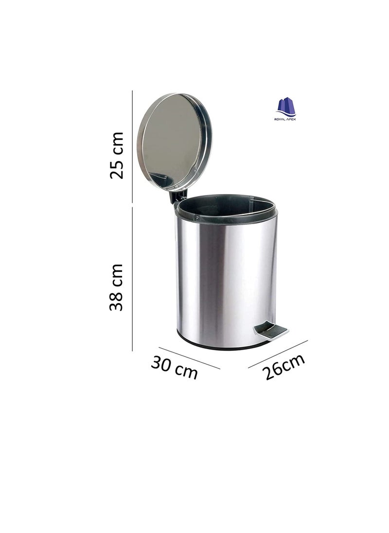 Generic 12-Liter Brushed Stainless Steel Finish Round Step Waste Bin with Soft Close Lid Durable Cantilever Foot Pedal Mechanism  - Image 2