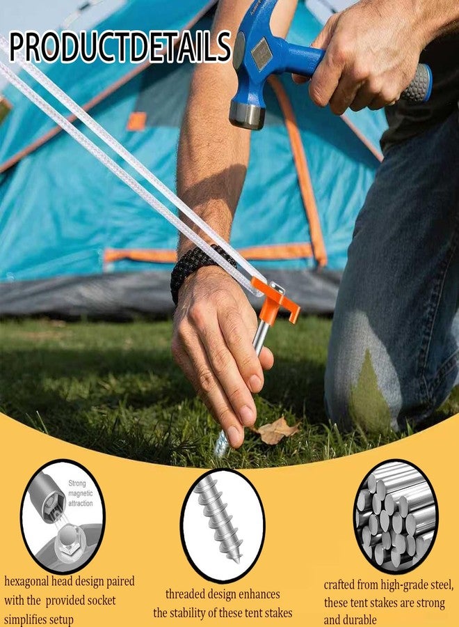 Hynhsun 20 Pack Tent Stakes Heavy Duty, 8 Inch Yard Stakes Non-Rust Metal Tent Pegs Ground Stakes Tent Spikes for Camping Patio, Garden, Canopies, Grassland, Outdoor, Orange - Image 5