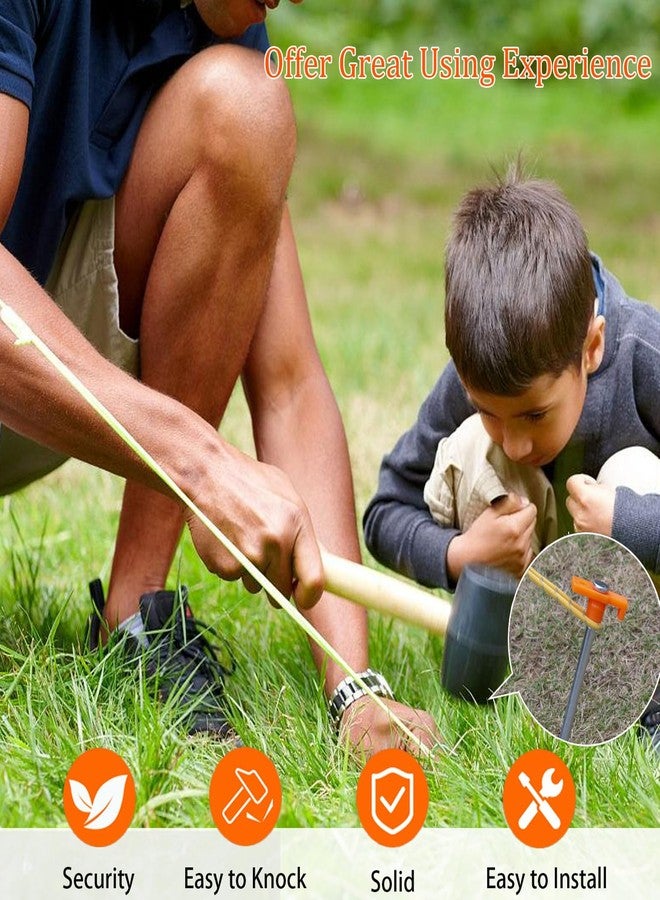 Hynhsun 20 Pack Tent Stakes Heavy Duty, 8 Inch Yard Stakes Non-Rust Metal Tent Pegs Ground Stakes Tent Spikes for Camping Patio, Garden, Canopies, Grassland, Outdoor, Orange - Image 3
