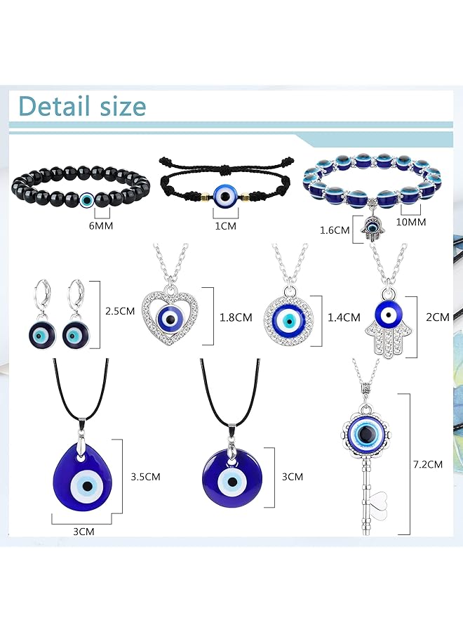 erorex 11Pcs Evil Eye Necklace Pendant For Women Men Leather Rope Evil Eye Earrings Protection Bracelet Jewelry Set Evil Eye Charms - Image 1