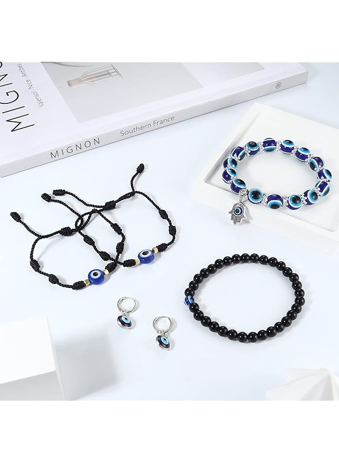 erorex 11Pcs Evil Eye Necklace Pendant For Women Men Leather Rope Evil Eye Earrings Protection Bracelet Jewelry Set Evil Eye Charms - Image 2