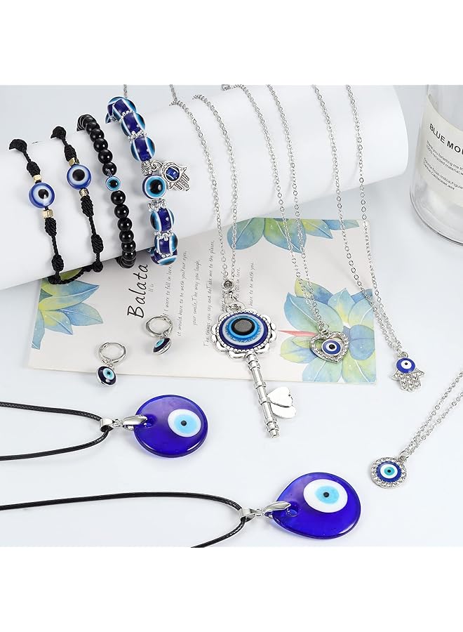 erorex 11Pcs Evil Eye Necklace Pendant For Women Men Leather Rope Evil Eye Earrings Protection Bracelet Jewelry Set Evil Eye Charms - Image 5