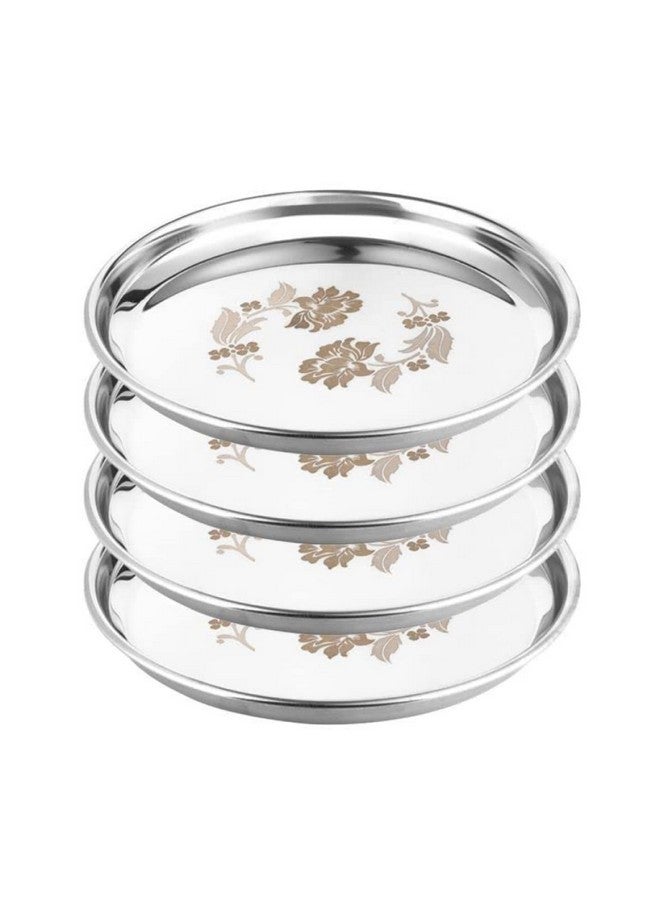 KC Stainless Steel Dinner Plate | Thali | Khumcha Plate with Laser Flower Design Set of 4 Plates (Diamm. 27 Cms) - Image 1