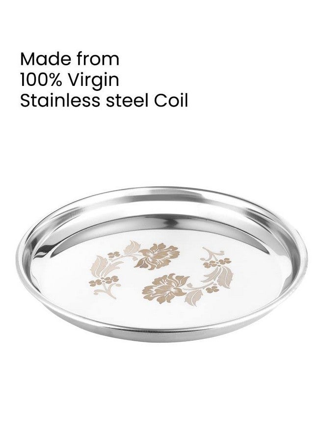 KC Stainless Steel Dinner Plate | Thali | Khumcha Plate with Laser Flower Design Set of 4 Plates (Diamm. 27 Cms) - Image 4