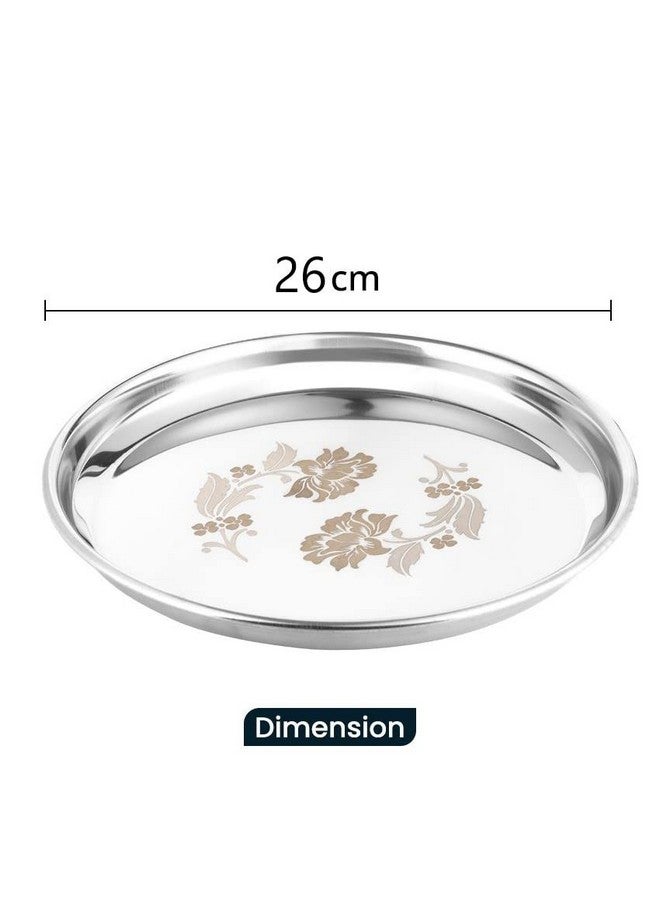 KC Stainless Steel Dinner Plate | Thali | Khumcha Plate with Laser Flower Design Set of 4 Plates (Diamm. 27 Cms) - Image 3