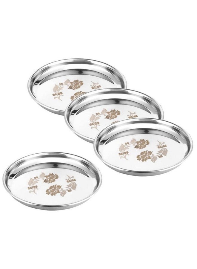 KC Stainless Steel Dinner Plate | Thali | Khumcha Plate with Laser Flower Design Set of 4 Plates (Diamm. 27 Cms) - Image 2
