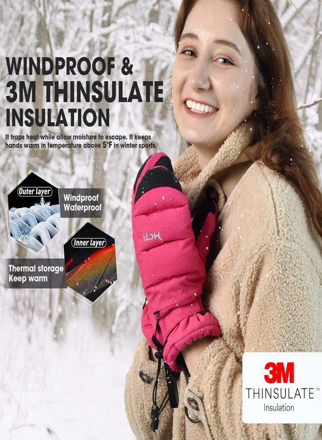 MCTi Ski Mittens Women's Snow Mitten Touch Screen Waterproof Insulated Quilted Mitts with Hidden Zipper - Image 2