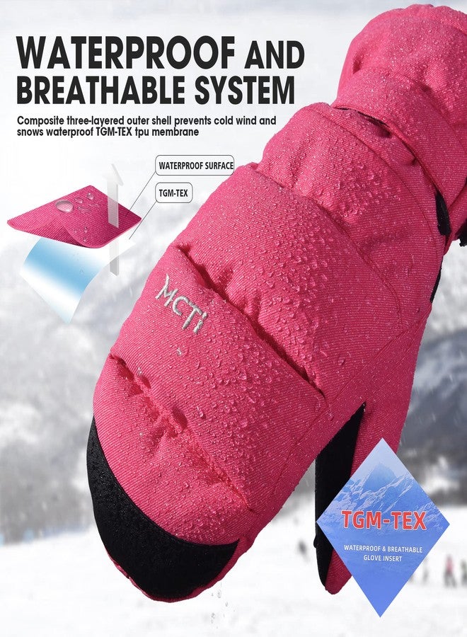 MCTi Ski Mittens Women's Snow Mitten Touch Screen Waterproof Insulated Quilted Mitts with Hidden Zipper - Image 4