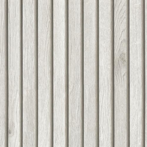 VaryPaper Grey Wood Slat Wallpaper 15.7''x78.7'' Wood Panel Wallpaper Peel and Stick Wood Grain Contact Paper for Cabinets Waterproof Self Adhesive Removable Wood Wall Paper Roll for Bedroom Bathroom - Image 1