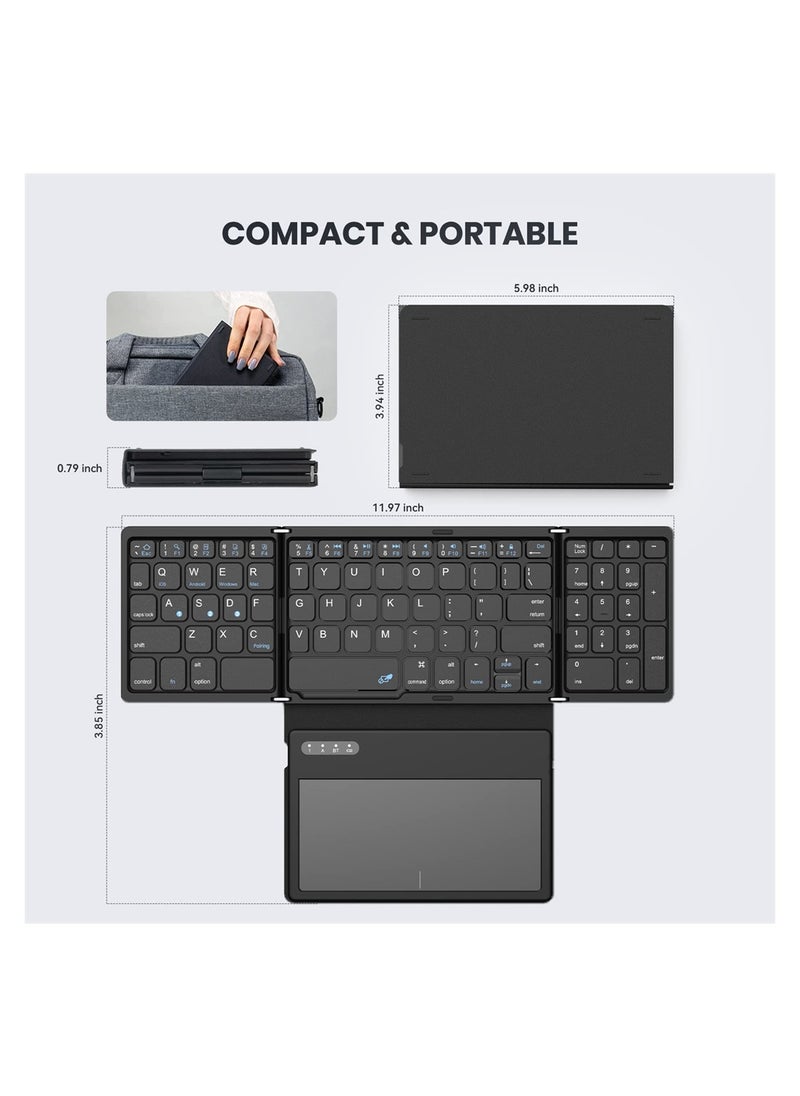 KASTWAVE - Foldable Bluetooth Keyboard, Portable Full Size Bluetooth Keyboard with Large Touchpad, Rechargeable Tri-Folding Ultra Slim Travel Keyboard for Windows iOS Android Mac, Sync up to 3 Devices - Image 1