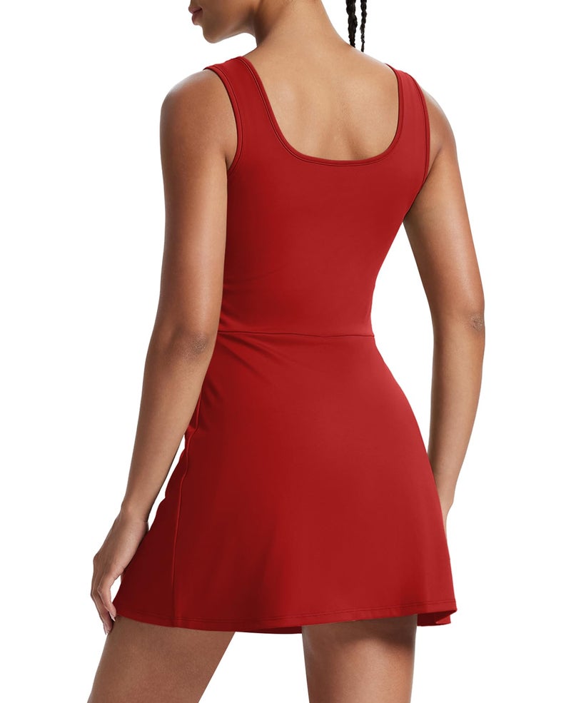 NIASHOT Tennis Dresses for Women Athletic Spring Dress Golf Bodycon Built in Shorts Active Dresses Workout Skort Graduation 2026 A-Red L - Image 4