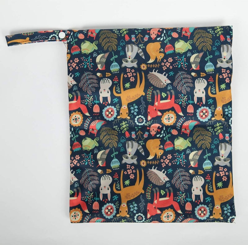 Sigzagor Wet Bag Baby Cloth Diaper Nappy Insert Reusable Washable With Two Zipper Pockets (Forest Animal Fox Owl) - Image 4
