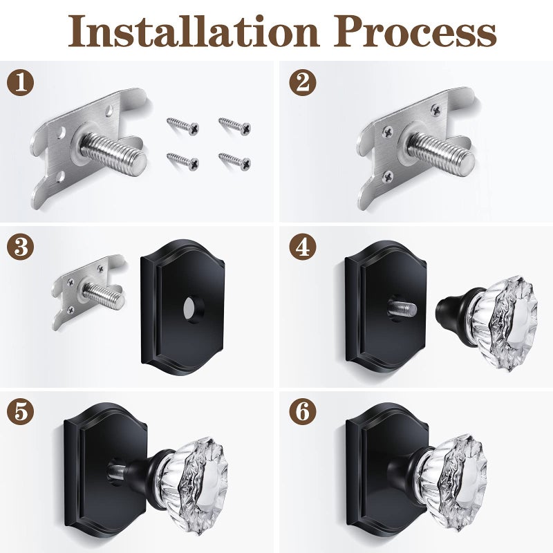 CLCTK 2 Pack Crystal Glass Dummy Door Knobs, Non-Turning Single Side Dummy Door Knob for Interior Doors in Antique Brass - Image 2